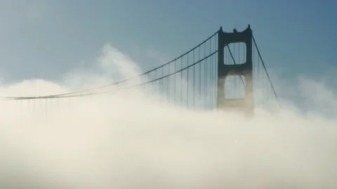 Top of Golden Gate Bridge support is barely visible through thick fog Stock-Footage 242828720