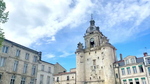 Top of the Grosse-Horloge clock tower in La Rochelle, France Stock Footage 240415511