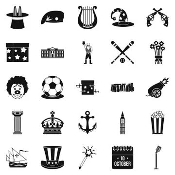 Top hat icons set, simple style Stock Illustration