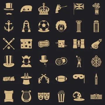 Top hat icons set, simple style Stock Illustration