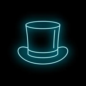 Top hat neon outline representing magic and entertainment Stock Illustration
