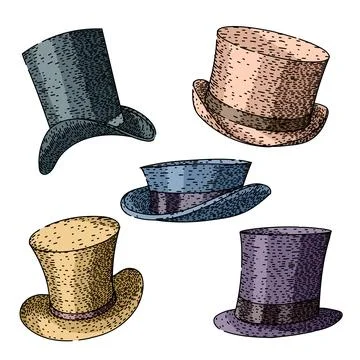 Top hat set sketch hand drawn vector 스톡 일러스트