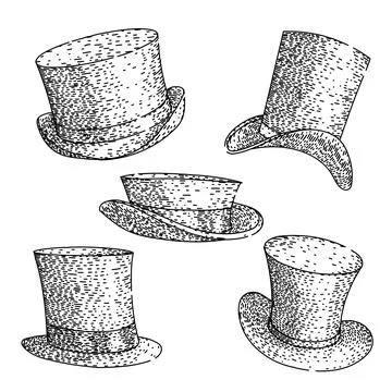 Top hat set sketch hand drawn vector Stock Illustration