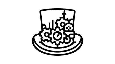 Top hat steampunk vintage line icon animation Stock Footage 326129367