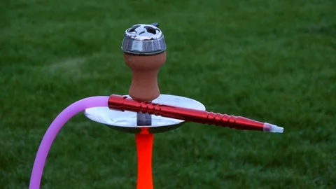 Top of a hookah on a background of green grass Stock Footage 84253518