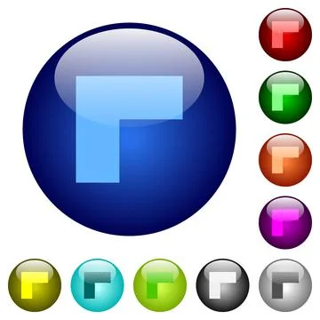 Top left 90 degrees angle arrow solid color glass buttons Stock Illustration