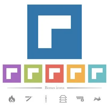 Top left 90 degrees angle arrow solid flat white icons in square backgrounds Stock Illustration