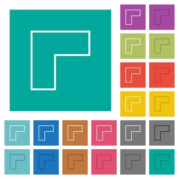 Top left 90 degrees angle arrow outline square flat multi colored icons Stock Illustration