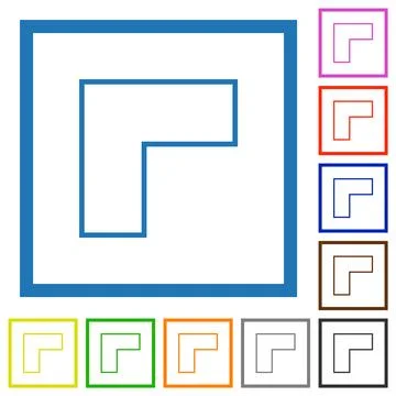 Top left 90 degrees angle arrow outline flat framed icons Illustrazione stock