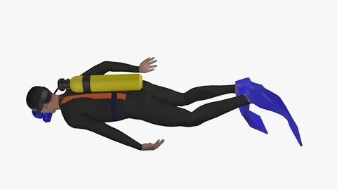 TOP LEFT SIDE AXO OF SEA DIVER SWIMMING Video stock 98716893