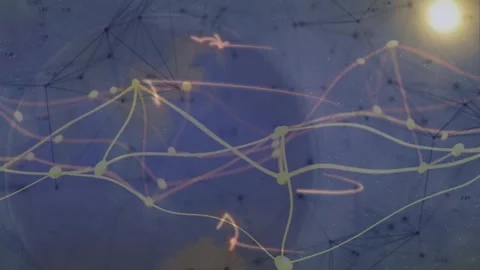 Top light pulsing sparking yellow network undulating, tracing orange sparks, Stock Footage 328223870