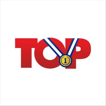 Top logo design vector icon the word of TOP and champions medal symbol Stock Illustration