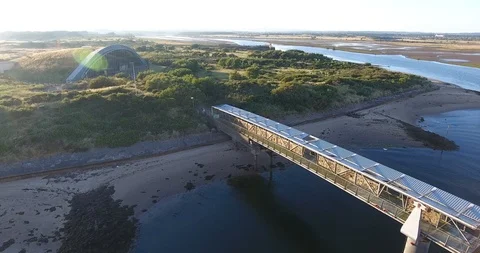 Top to Lower Drone Shot of a Full Bridge Between Islands in Scotland 스톡 동영상 97526854