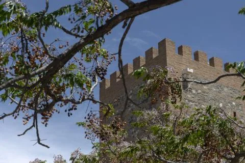 Top of the main tower of the alcazaba de velez malaga Stock Photos