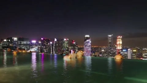 Top of Marina Bay Sands Singapore Infinity Pool Sunset Timelapse Stock Footage