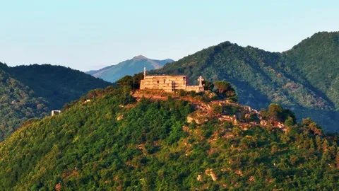 Top of the Mountain and Castle, architectural monument, aerial view castle old , Stock Footage 261086463