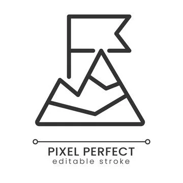 Top of mountain pixel perfect linear icon Stock Illustration