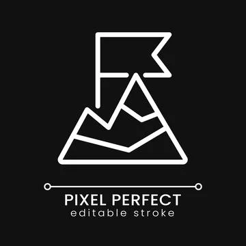 Top of mountain pixel perfect white linear icon for dark theme Stock Illustration