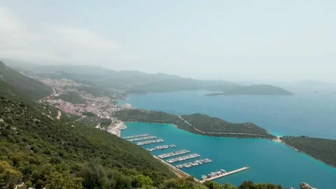 From the top of the mountain, there was a view of the city by the sea 4k Stock Footage 214799142