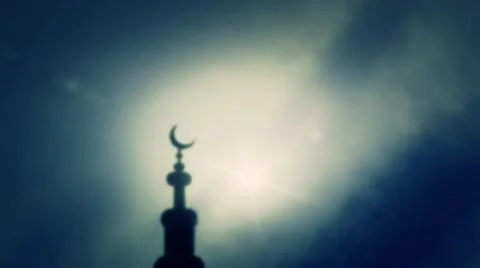 A top of a Muslim Mosque with Crescent on a Cloudy Day Stock Footage 43307452