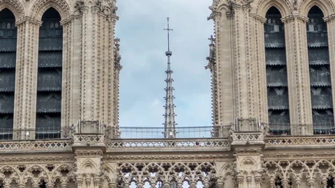 Top of Notre-Dame de Paris timelapse, a medieval Catholic cathedral on the Cite Stock Footage 236643482