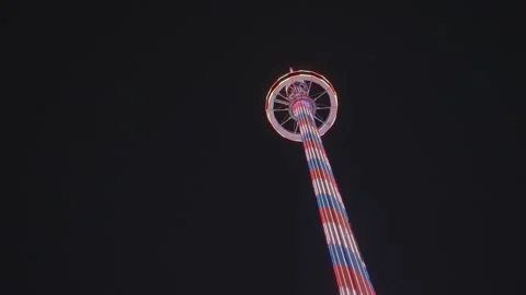 Top o' Texas Tower Ride at State Fair at Night Dallas Stock Footage 219109765