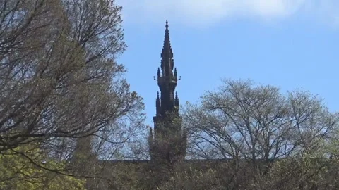 Top of an old building and trees Stock Footage 92377148