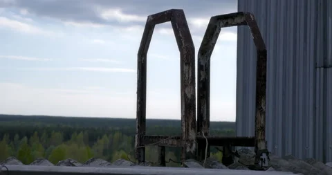 Top of the old rooftop ladder Stock Footage 200844423