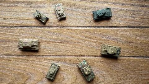 Top of Old toy tanks Stock Photos