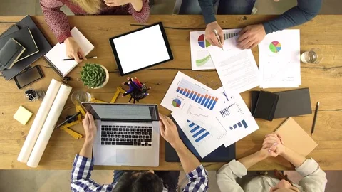 Top overhead view people group business contract signing on a design project 動画素材 75313345