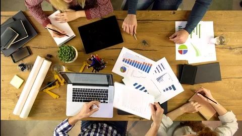 Top overhead view people group business contract signing on a design project Stock-Footage 75313790