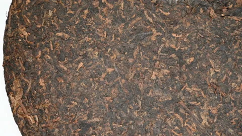 Top pan Puerh tea cake or Camellia sinensis var. assamica cake Stock Footage 159519952