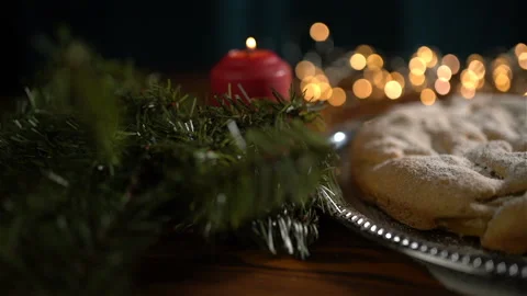 Top panorama view on marvelous decorated Christmas cake Stock Footage 96021048