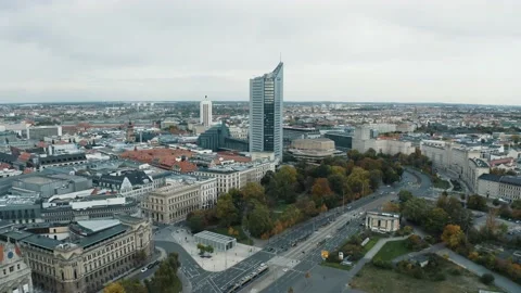 Top panoramic aerial view over the skyline of Leipzig in Saxony, Germany Video stock 205001277