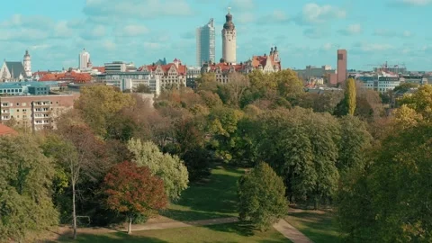 Top panoramic view over Leipzig in Saxony, Germany on a sunny day Stock-Footage 205001095