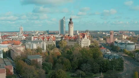 Top panoramic view over Leipzig in Saxony, Germany on a sunny day Stock Footage 205001097
