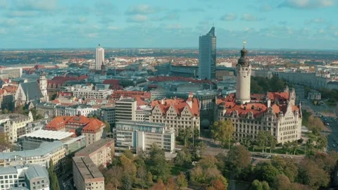 Top panoramic view over Leipzig in Saxony, Germany on a sunny day Stock-Footage 205001120