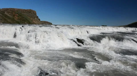 Top part of the Gullfoss waterfall on a sunny day, Iceland Stock Footage 33795237