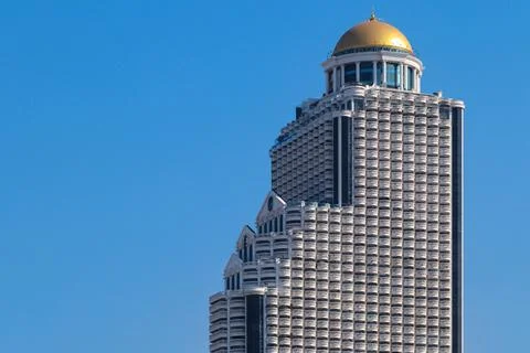 Top part of State Tower, a skyscraper located on Silom Road, Bang Rak Stock Photos