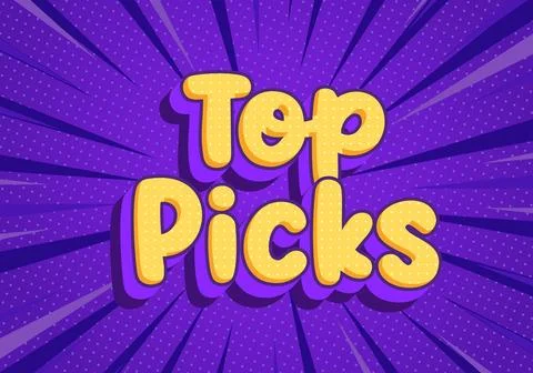 Top picks comic text on purple burst background Stock Illustration
