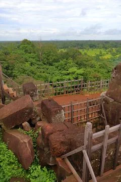 Top Platform of Koh Ker Pyramid Temple Prasat Thom in Cambodia Stock Photos