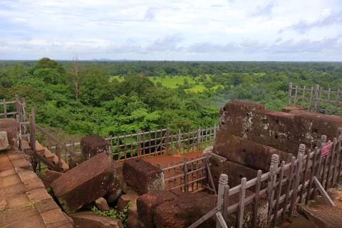 Top Platform of Koh Ker Pyramid Temple Prasat Thom in Cambodia Stock Photos