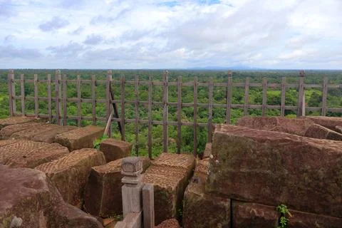 Top Platform of Koh Ker Pyramid Temple Prasat Thom in Cambodia Stock Photos