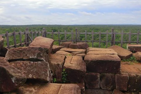 Top Platform of Koh Ker Pyramid Temple Prasat Thom in Cambodia Stock Photos