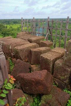 Top Platform of Koh Ker Pyramid Temple Prasat Thom in Cambodia Stock Photos