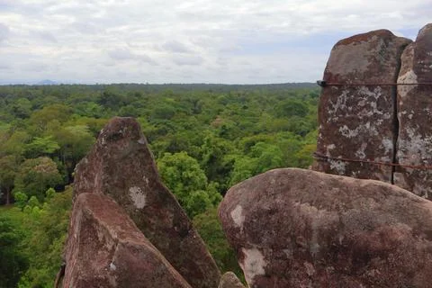 Top Platform of Koh Ker Pyramid Temple Prasat Thom in Cambodia Stock Photos