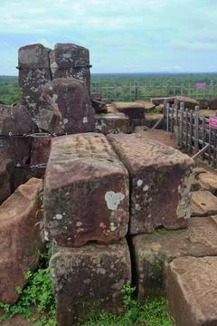 Top Platform of Koh Ker Pyramid Temple Prasat Thom in Cambodia Stock Photos
