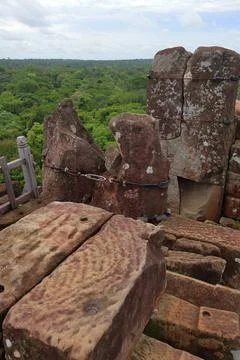Top Platform of Koh Ker Pyramid Temple Prasat Thom in Cambodia Stock Photos