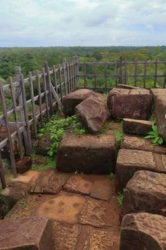 Top Platform of Koh Ker Pyramid Temple Prasat Thom in Cambodia Stock Photos