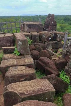 Top Platform of Koh Ker Pyramid Temple Prasat Thom in Cambodia Stock Photos